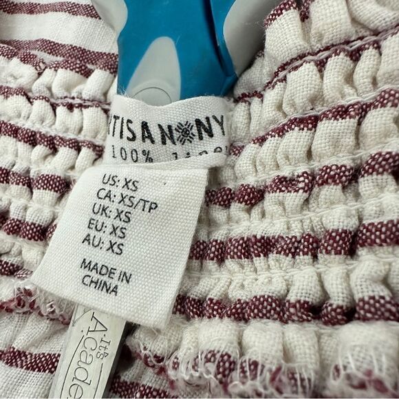 Artisan NY Dress 100% Linen Knee Length Faux Button Stripe Red White size XS - Picture 7 of 7